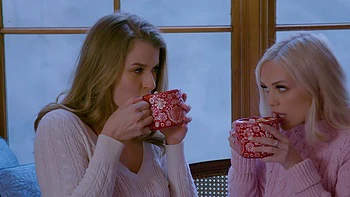 Two sexy lesbians, Alex Grey and Mia Melano, have fun in the bathroom.