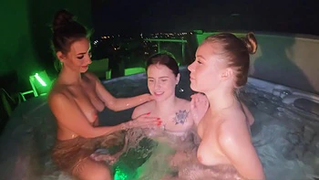 Hot threesome sex of Kristina and Angelica near the shower