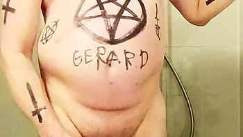 Satan slave poses his own shit feet