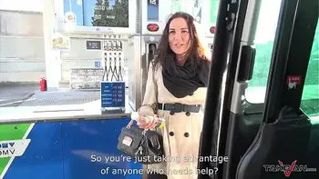 Horny brunette getting hard cock and cum on her butt in the car