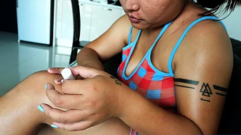 Amateur Thai BBW girlfriend homemade sex tape with white BF