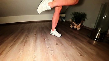 cute girl in sneakers and silk top fucked missionary legs