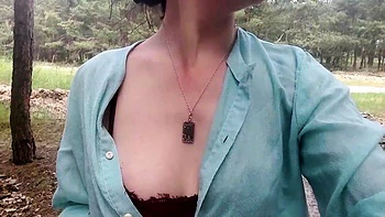 Exhibitionist teen undresses on webcam near the road