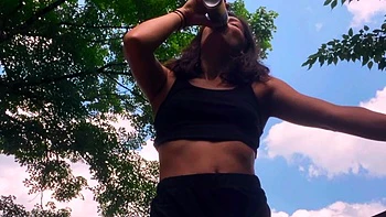 Sexy blonde babe Vega Vixen hot solo masturbation outdoors