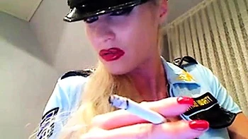 Blonde deutsche Femdom raucht und dominiert vor der Webcam