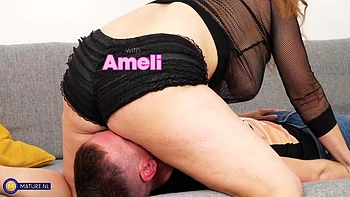Seduced By His Redhead Milf Neighbour Ameli, This Lucky Guy Loves Having Her Sit On His Face