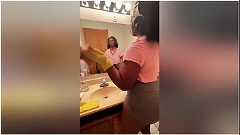 Ebony Bbw Cleaning Nipples Hanging Out My Shirt