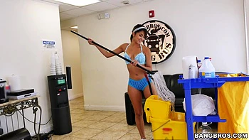 The new cleaning lady swallows a load