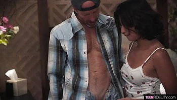 Good sex in the cowgirl pose with a gorgeous brunette Hazel Heart