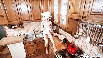 Kitchen masturbation session with a gorgeous girlfriend Lucy Foster