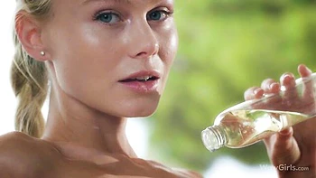 First-class blonde Nancy Ace is touching her wet snatch in the morning