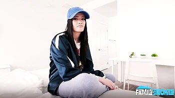 Spicy brunette with nice natural tits Mercedes Mac jumps on a dick