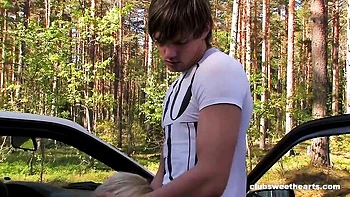 Forest fuck in the missionary pose with a stunning girlfriend Bridget D