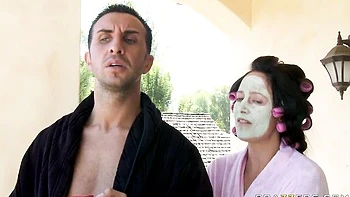 Flexible brunette Andy San Dimas nicely jumps on a huge boner