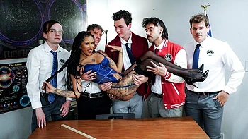 Nasty interracial gangbang fuck with a hot busty ebony Cali Sweets