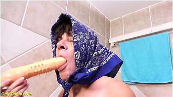 Ugly Old Granny Peeing At The Bathtub