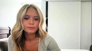 Non stop blonde with big boobs cock jerks off on the bed