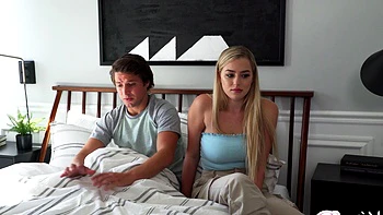 Romero and blossom have fun on the bed in cowgirl