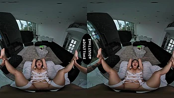 Nicole Doshi rides Oliver Davis’ cock in vr with her big fake tits