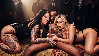 Kazumi & Connie Perignon - Interracial Threeway On Sex Party