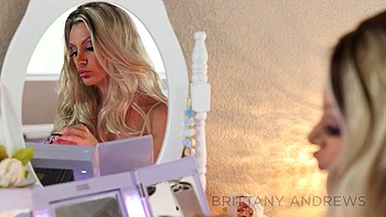 Femdom Brittany Andrews Stuffs Her Pussy With A Huge Dildo Moaning!