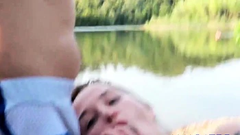 Big-Titted Babe Blows a Nerd on the Beach