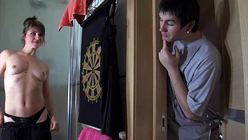 Mature fucks a young guy in his shower: Blowjob, Cowgirl  Amateur Porn