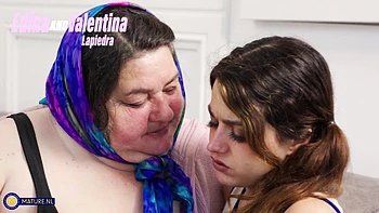 Young Babe Valentina Lapiedra Eats Her Stepgranny Edina's Big Ass In This Old & Young Lesbian Tale