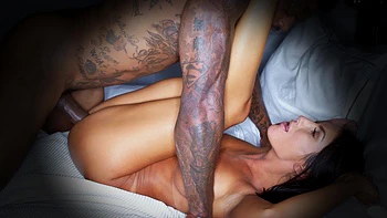 Sexy brunette August Ames rides the biggest black cock ever