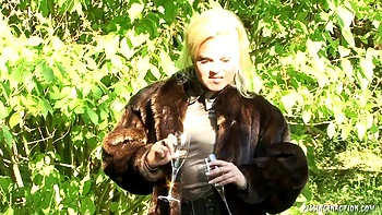 Outdoor threesome in fur: Blowjob, Cowgirl  Cumshot Porn