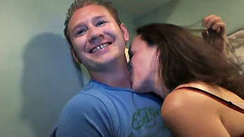 Petite teen goes down in close-up blowjob scene