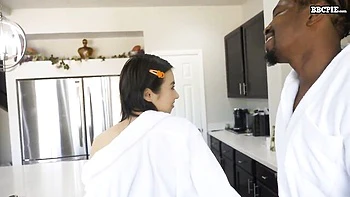 Cutie doll with round ass Asia Rivera is enjoying interracial dick-riding