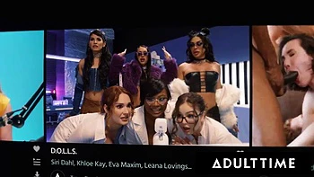 ADULT TIME - Five Sexy MILFs REVERSE GANGBANG Delivery Guy After Unboxing Lesbian Big Strap-Ons: Porn