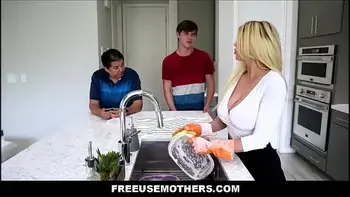 FreeUse Big Tits Blonde MILF Step Mom Fucked By step Son Next To step Dad In Kitchen - Brooklyn Chase