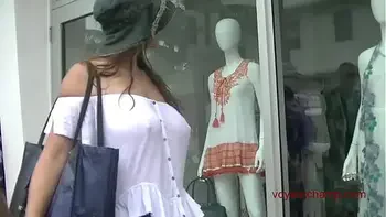 Exhibitionist Wife 490 - MILF Heather Walking Around Town In Wet White Top! Lets A Stranger Touch Her Tit And Take Pics Up Her Skirt!