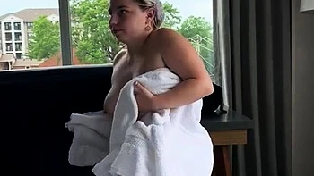 Amateur busty brunette masturbates and does hand job