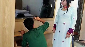Indian homemade sex: Amanraza9 fucks 18 year old Baby Kajal's tight pussy doggy style while watching TV