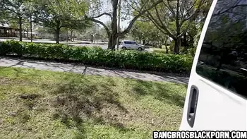 Super hot ebony babe with a nice toned body gets in the van to suck and fuck - ebony porn