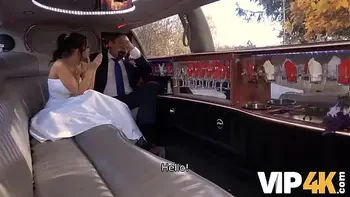 VIP4K. Random passerby scores luxurious bride in the wedding limo