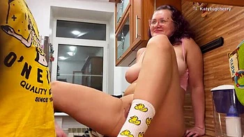 Stepbrother Creampie in Kitchen: Russian Stepsister with Braces and Big Tits Cooks Pizza