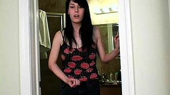 Amateur busty brunette masturbates and does hand job