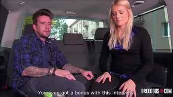 Hot blonde gets big cock in the BreedBus