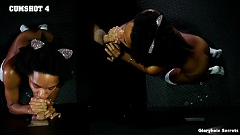 Ebony Myste Vixen gets her big mouth filled with sticky sperm in a pov scene.