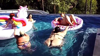 Pool Party Orgy with Busty Models Crystal Blue & Busty Bexx - Big Natural Tits, BBC, and Hot Sex