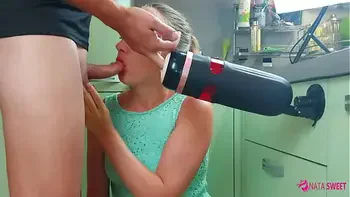 Girl try to simulate a threesome and test an amazing sex toy - male masturbator! Active by Nata Sweet