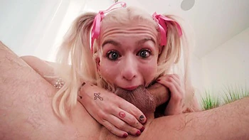 Mick Blue fucked the cute blondie Emma Rosie with her pigtails in a rough session.