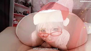 Petite Asian Elf with Braces Gets Filled with Cum - Christmas Cosplay Creampie
