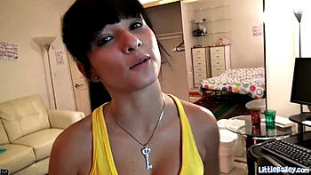 Facialized petite Little Bailey gets fucked hard