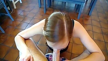 Redhead Sitter Rides Crazy, Swallows Cum, Hot POV Fuck