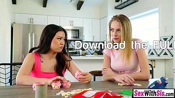 Valentine's Asian Stepsis and Bestie Suck Big Cock